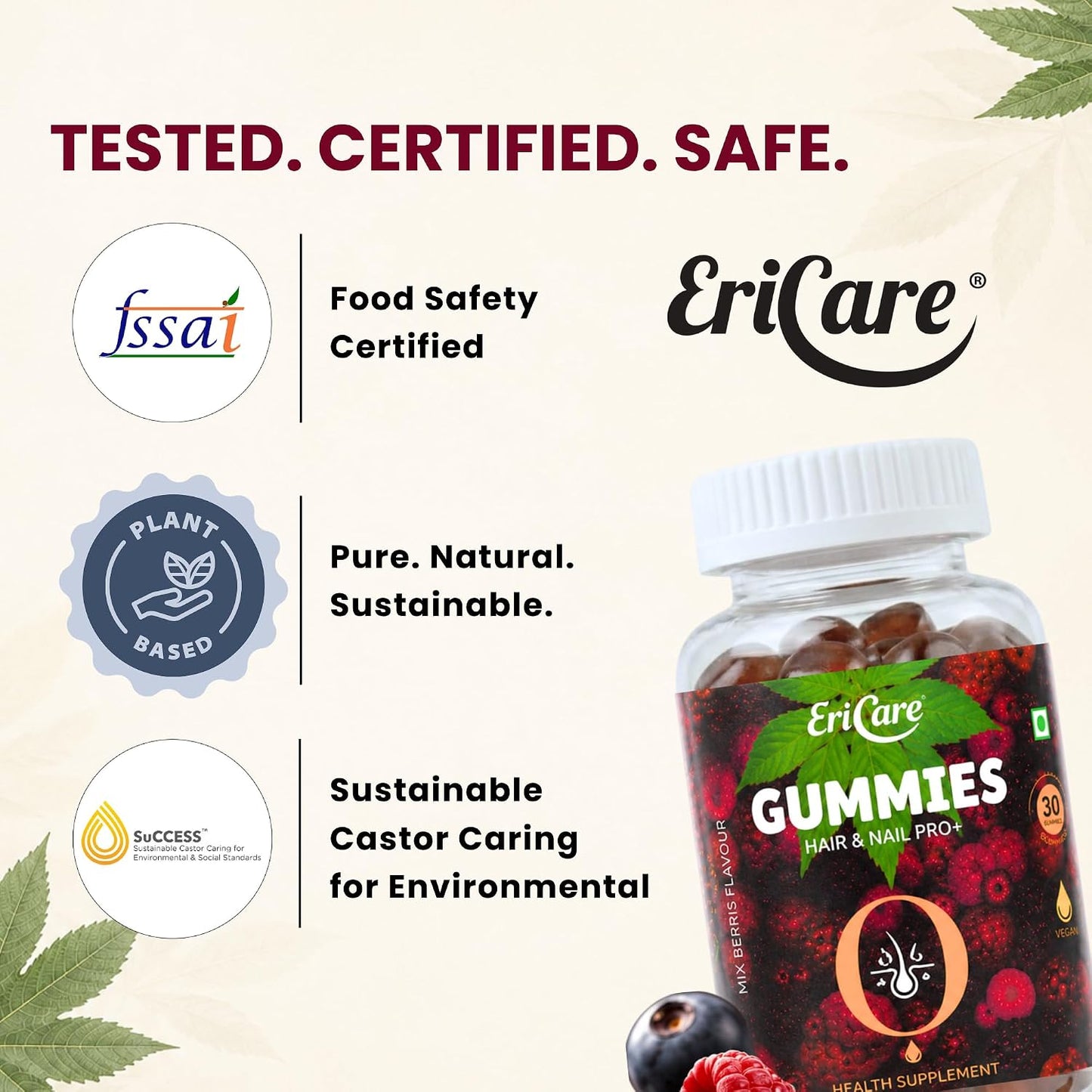 Biotin Gummies with Power of Castor Oil for Strong Hair and Nail | EriCare- 30N