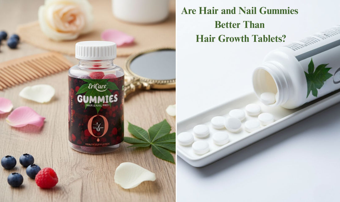 Comparision Shows Hair & Nail Gummies vs Hair Growth Tablets- which is better ?