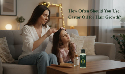 a lady applying ericare castor oil on the scalp of little girl and it shows that How Often Should You Use Castor Oil for Hair Growth?