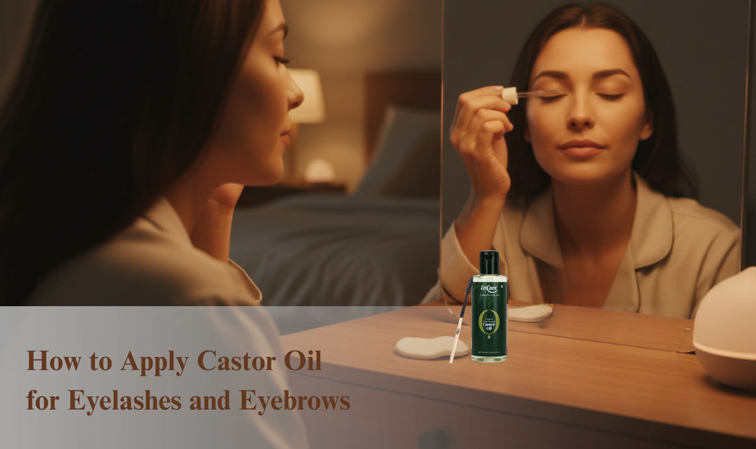 A Lady Applying Castor Oil for Eyelashes and Eyebrows