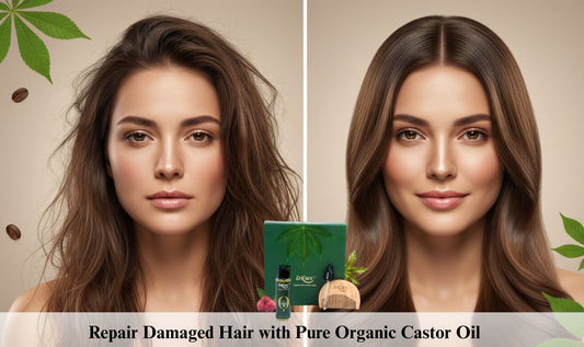 Before and after view of hair using Organic Castor Oil for damage repair