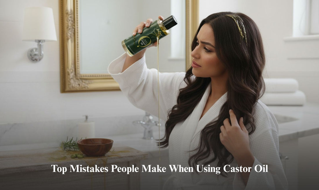 Woman using Castor Oil for hair care showing improper use and common mistakes