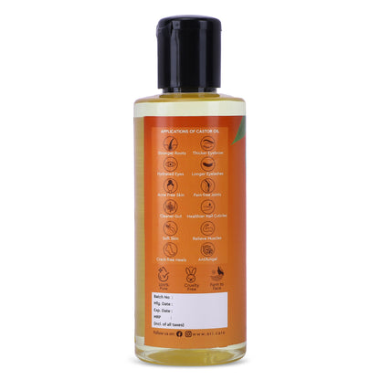 applications of castor oil mentioned behind ericare castor oil bottle