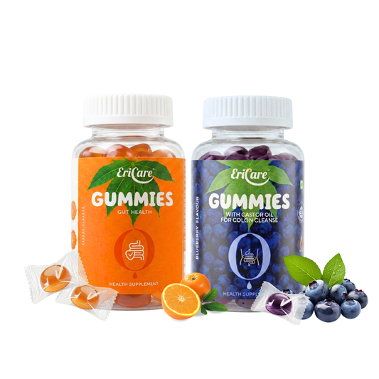 EriCare Gut Health Gummies and Colon Cleanse Gummies combo with orange and blueberry flavours