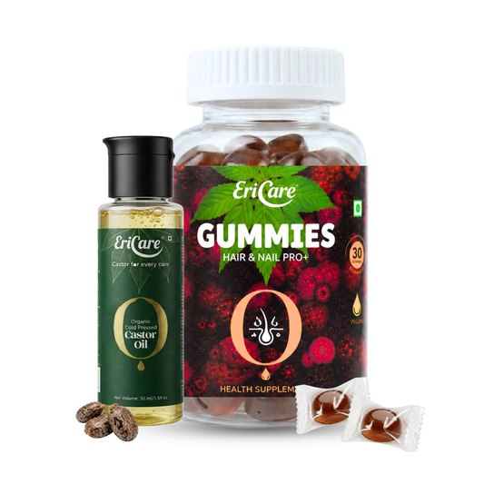 EriCare Organic Castor Oil and Hair & Nail Pro+ Biotin Gummies combo