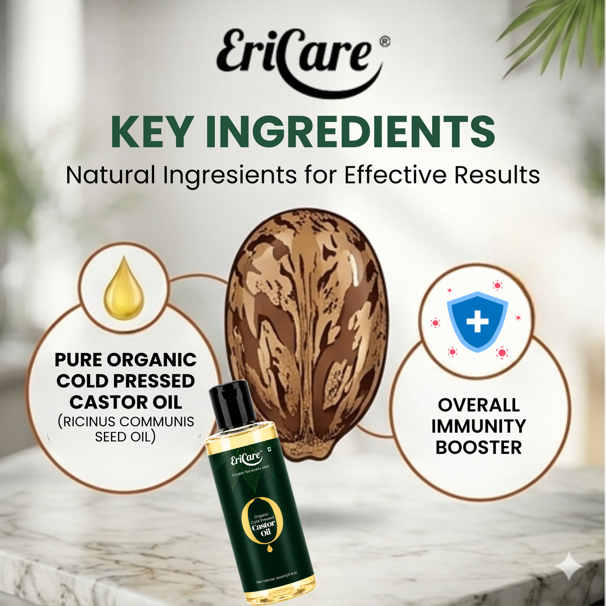Key ingredients: pure organic cold-pressed castor oil and overall immunity booster