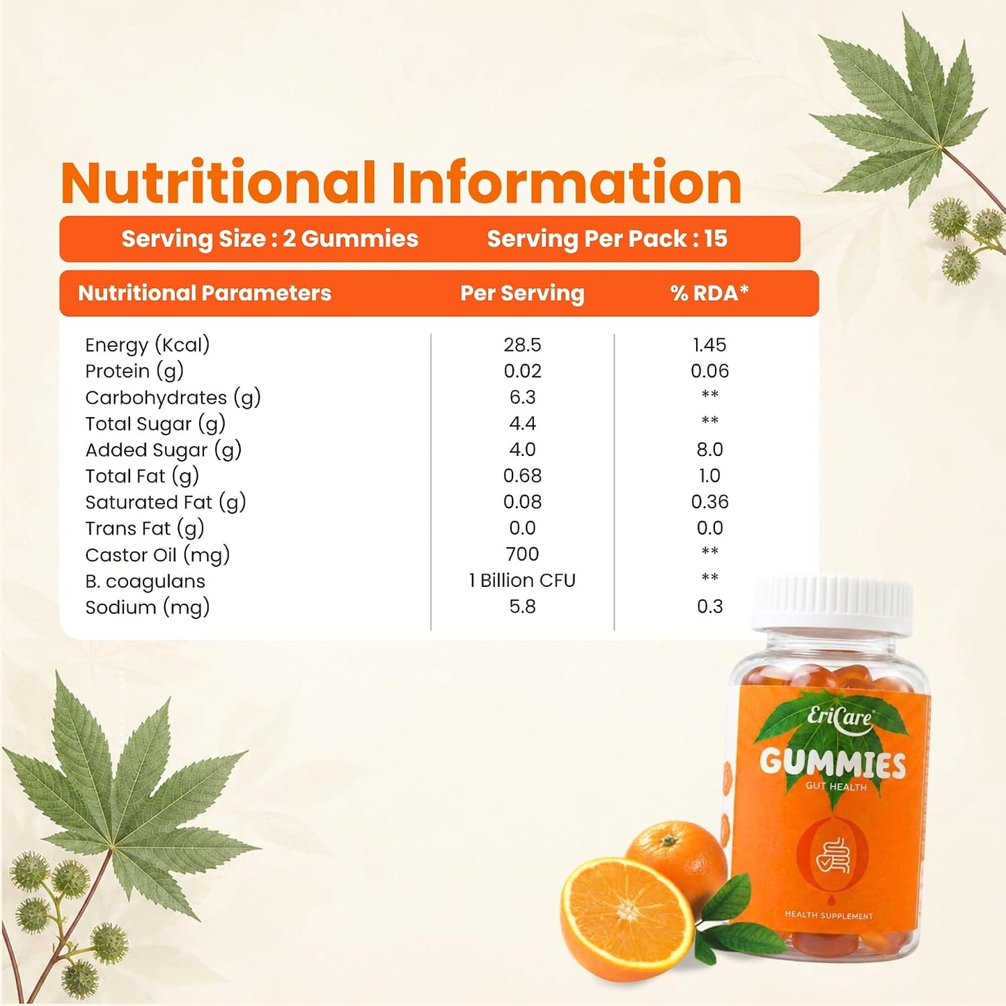 Gut Health Gummies | Probiotic + Castor Oil Dual Power for Digestive Care