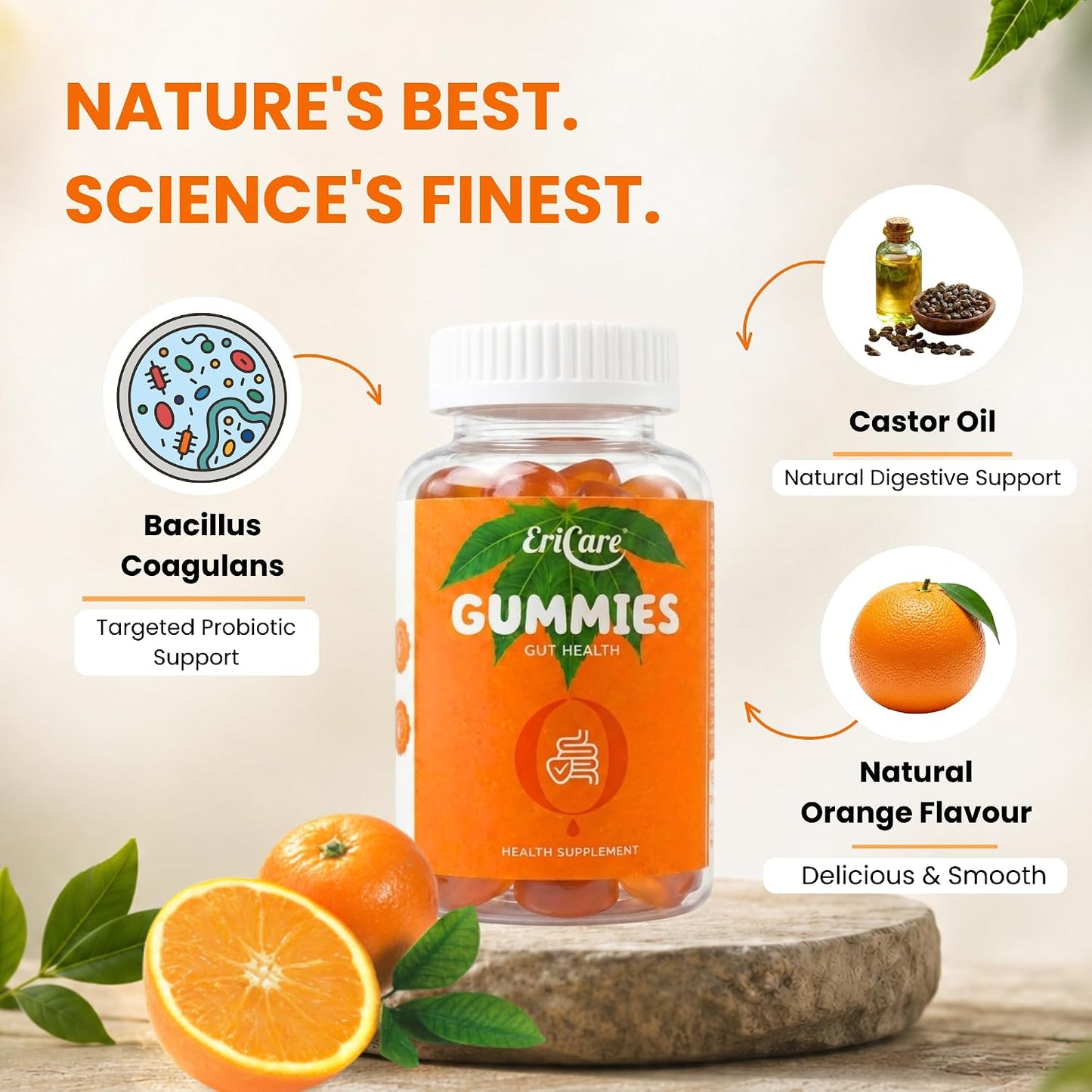 Gut Health Gummies | Probiotic + Castor Oil Dual Power for Digestive Care