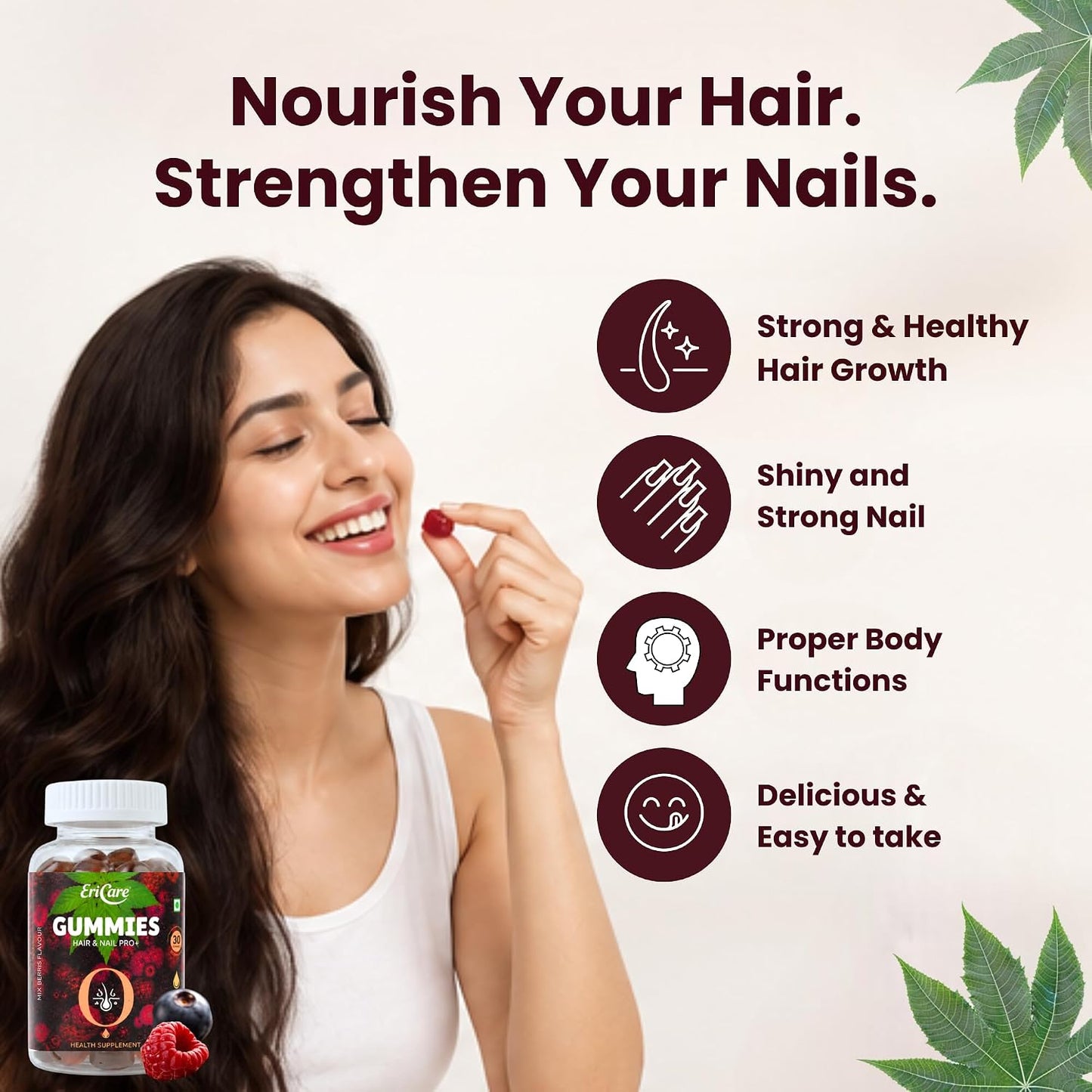 Biotin Gummies with Power of Castor Oil for Strong Hair and Nail | EriCare- 30N