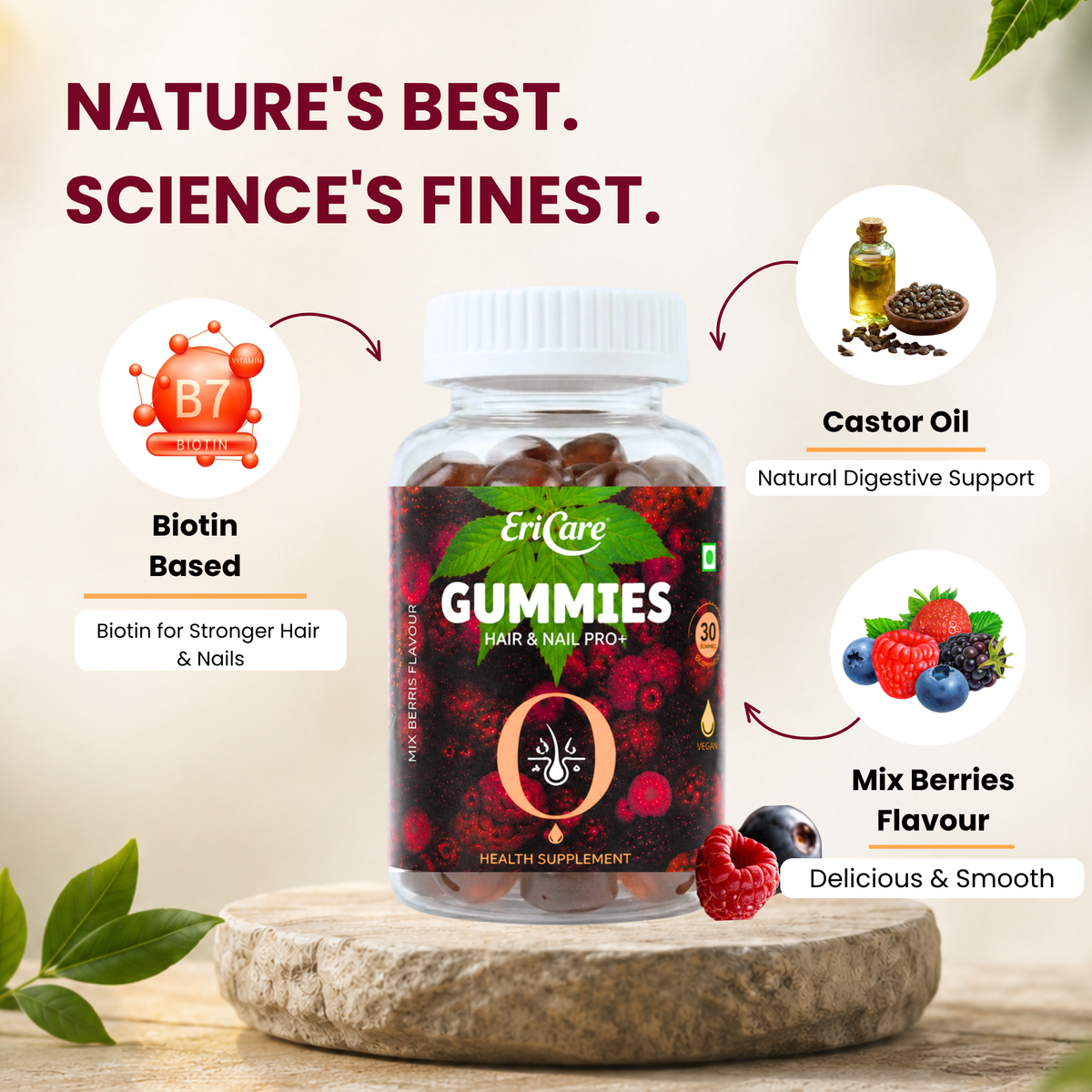 Hair & Nail Pro+ Gummies with biotin, castor oil and mixed berries flavour