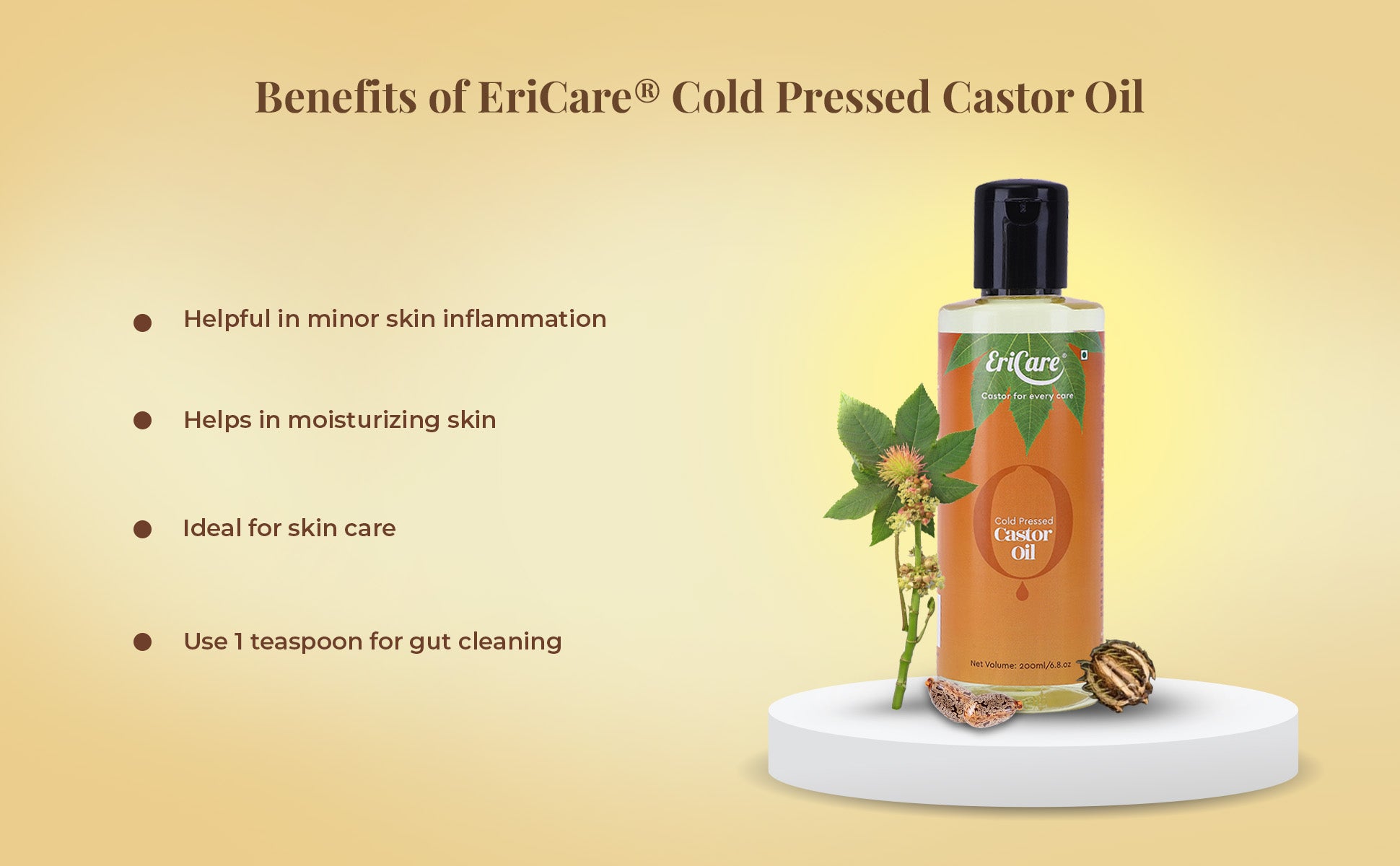 Learn How Ericare's Cold-Pressed Castor Oil - 200ML Can benefit Your Beauty inside out