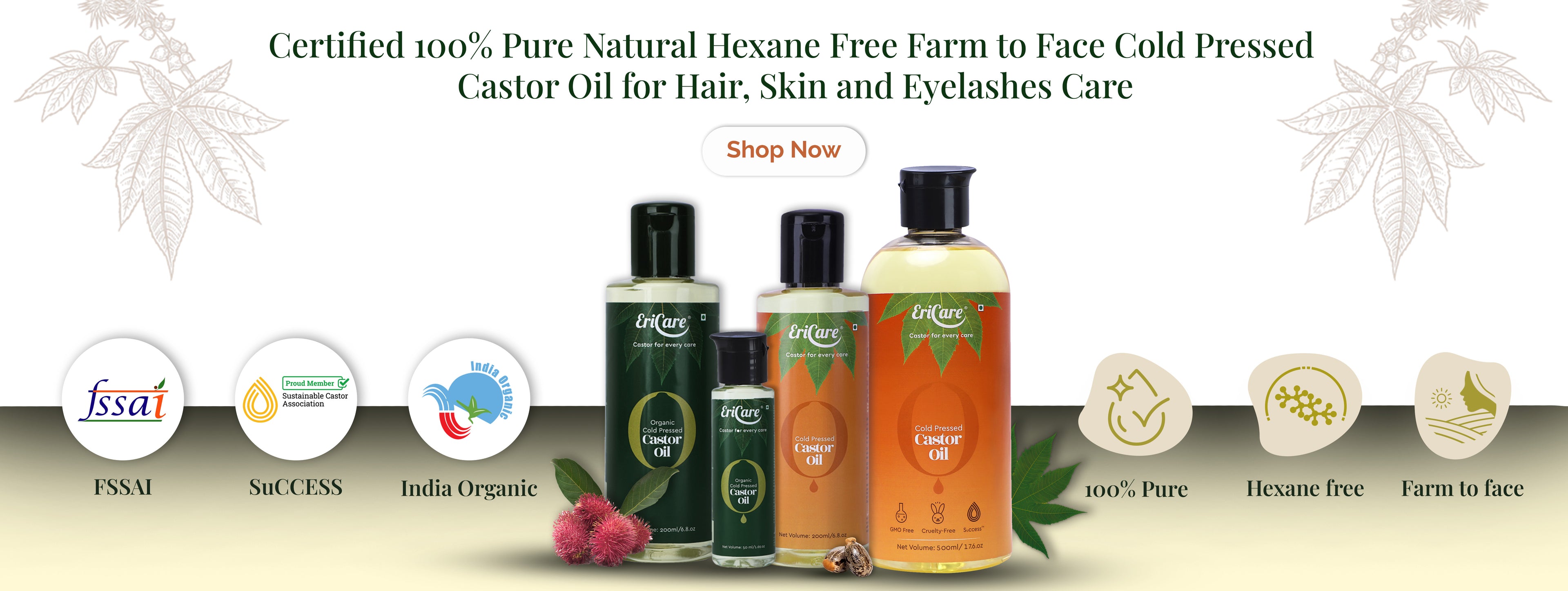 100% Pure Hexane Free Organic and Cold Pressed Castor Oil by EriCare