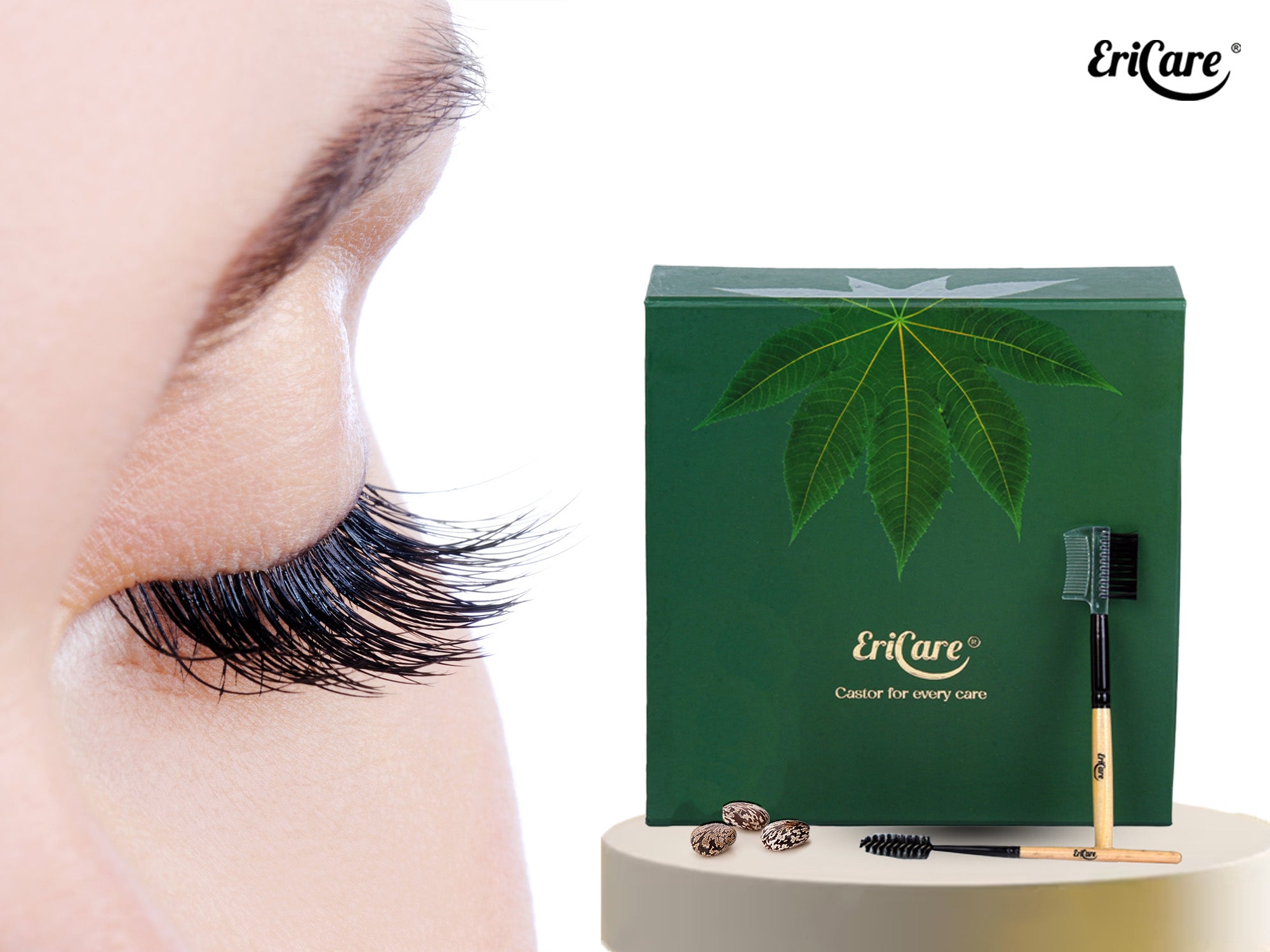 Apply EriCare organic castor oil on your eyelashes for fuller longer eyelashes growth