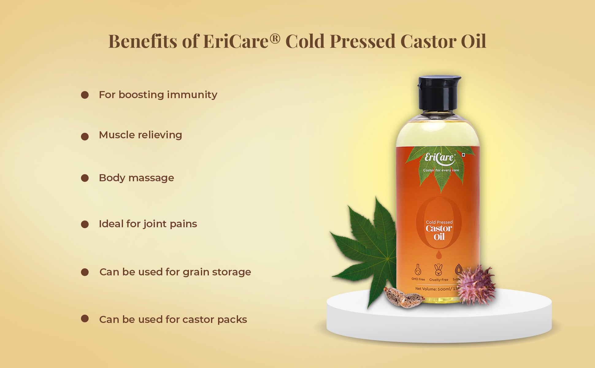 Image showing Usage of cold-pressed castor oil for ayurvedic massage and other benefits.