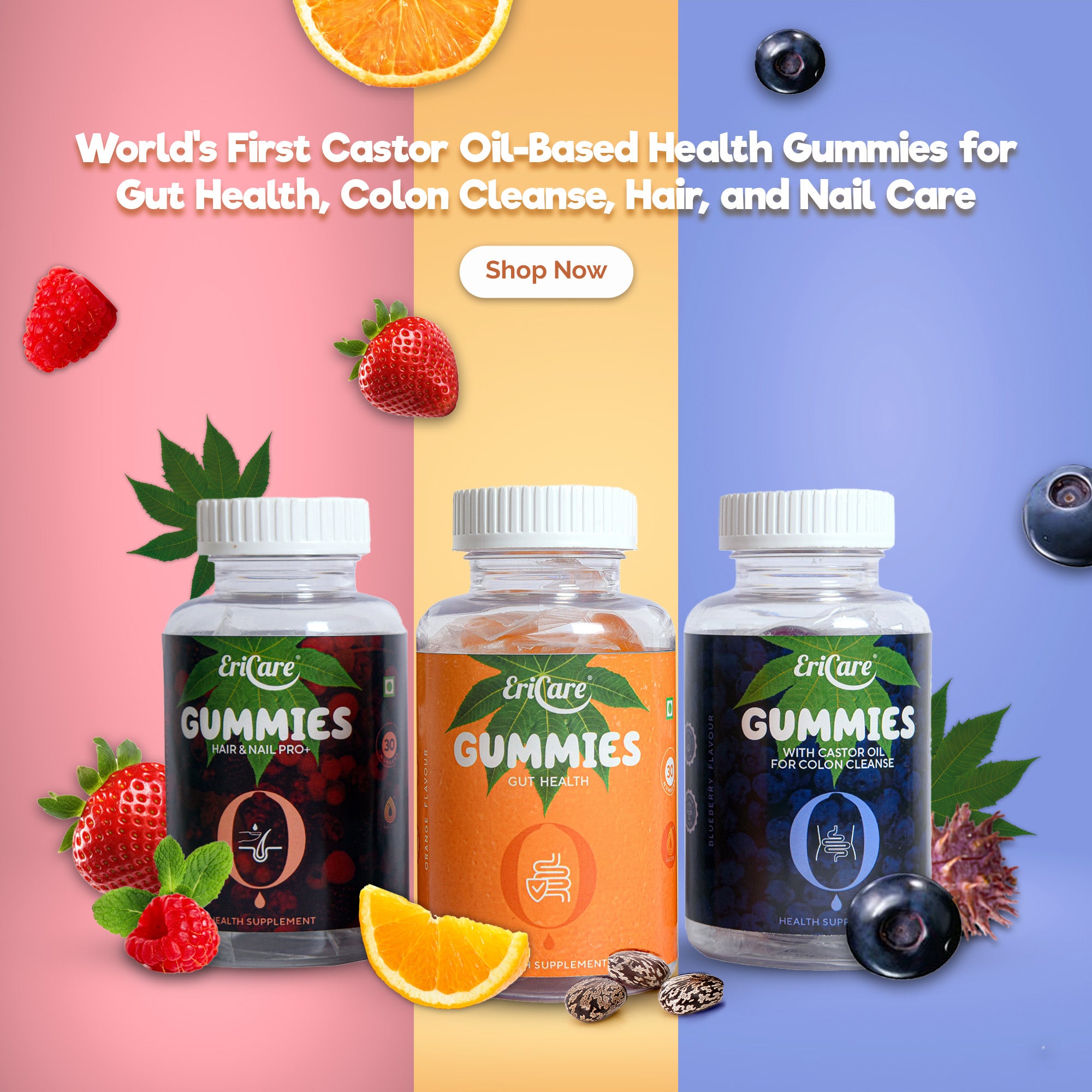 Castor Oil Based Health Gummies for Colon Cleanse, Gut Health, Hair and Nail Pro+