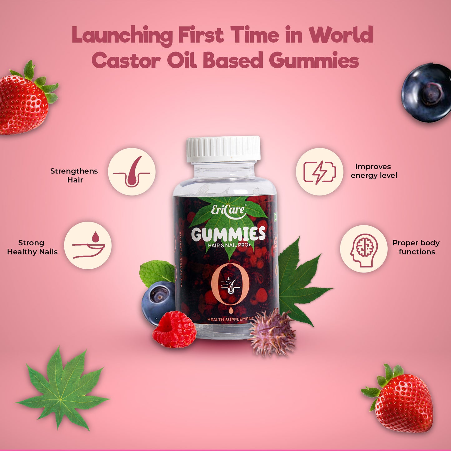 World's first castor oil based gummies for hair and nail