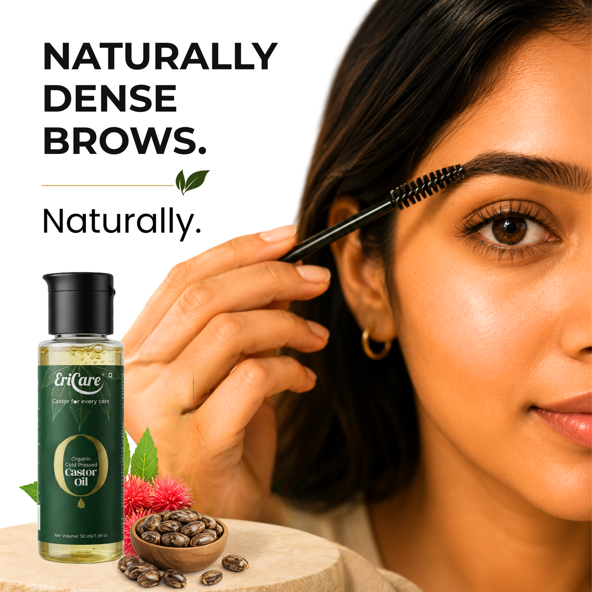 EriCare Organic Castor Oil Eyelash & Eyebrow Care Kit for naturally dense brows