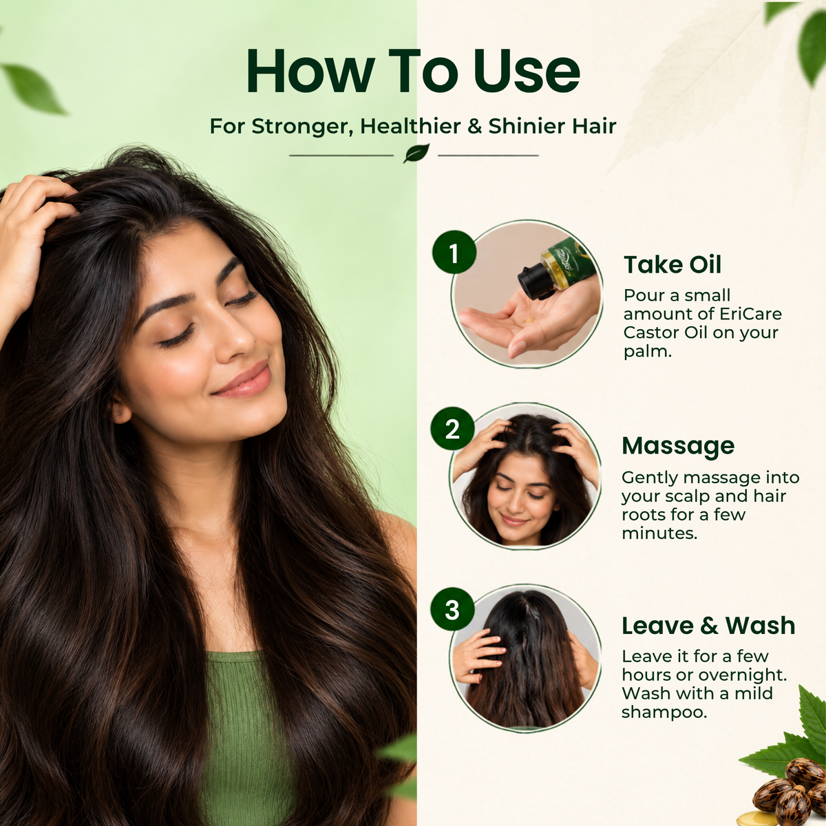 EriCare Organic Castor Oil Hair Care Kit how to use for hair and scalp
