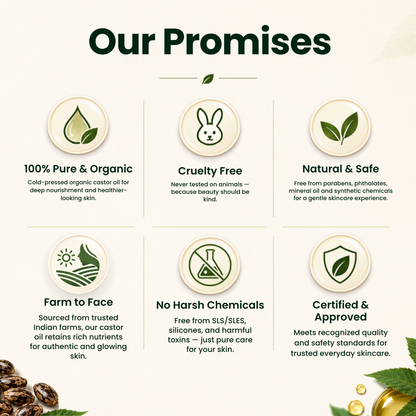 EriCare Organic Cold-Pressed Castor Oil 200ml our promises: pure, organic, cruelty free