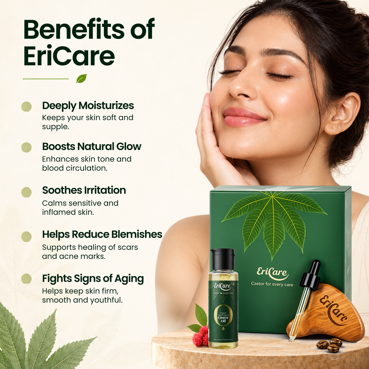 EriCare Organic Castor Oil Skin Care Kit benefits for skin