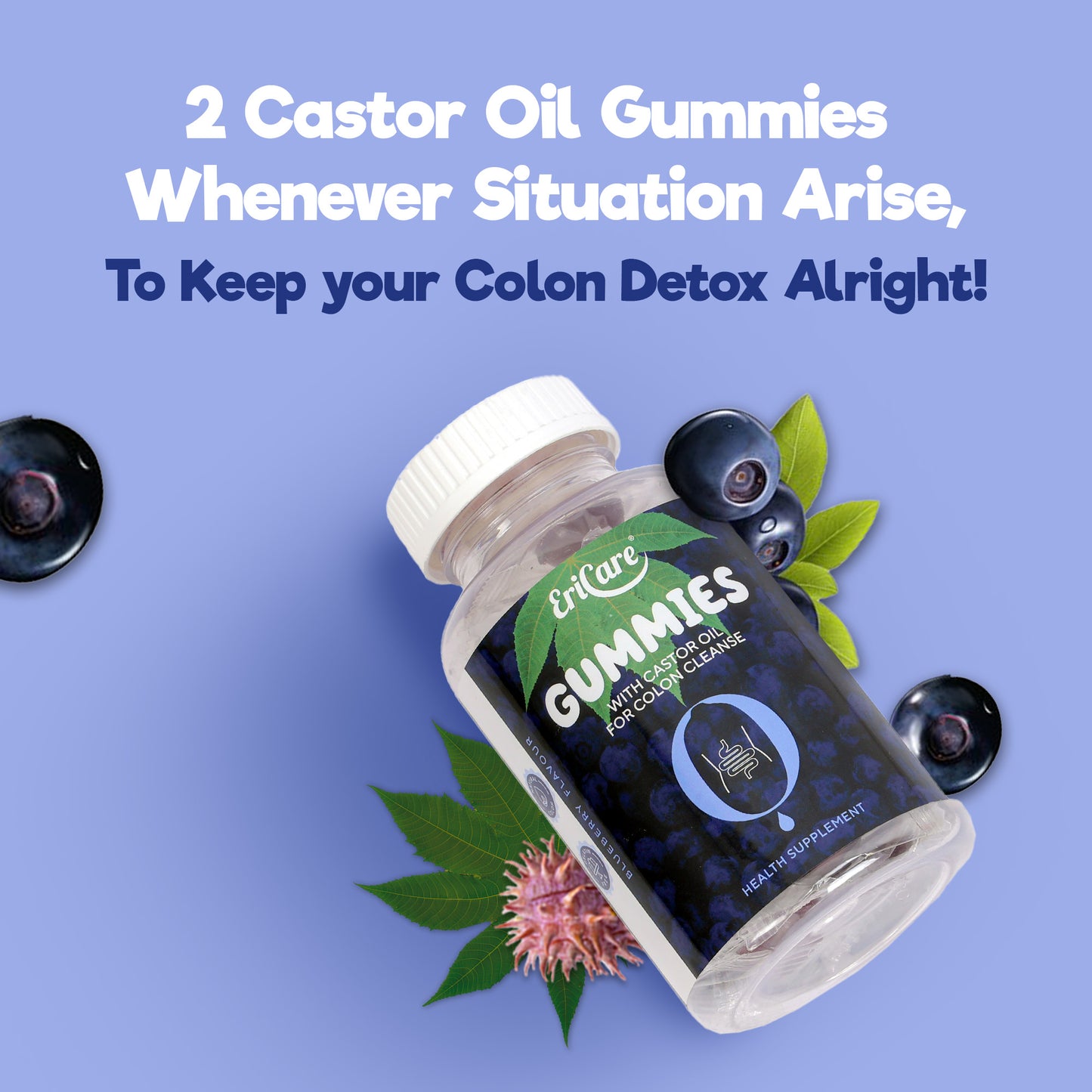 Pop 2 castor oil gummies to cure occassional constipation and get smooth bowel movement